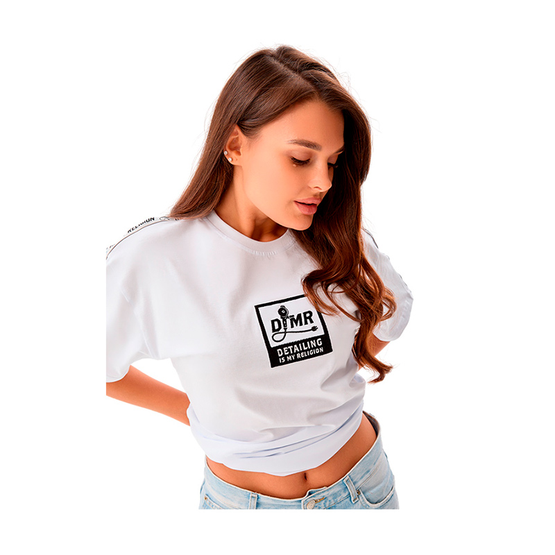 Футболка DIMR с вышивкой и лампасами белая, 2XL