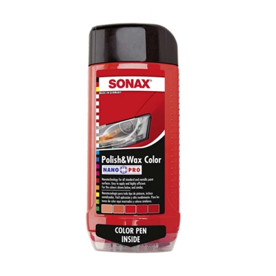 Polish & Wax Color NanoPro - Цветной полироль с воском + карандаш (красный) 500 мл, Sonax