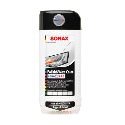 Polish & Wax Color NanoPro - Цветной полироль с воском + карандаш (белый) 500 мл, Sonax