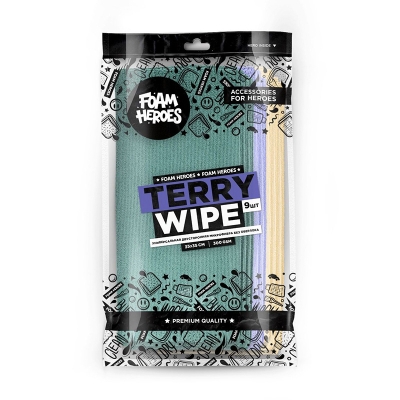 Terry Wipe универсальная двухсторонняя микрофибра без оверлока 35х35 см (9 шт), 300г/м2, Foam Heroes